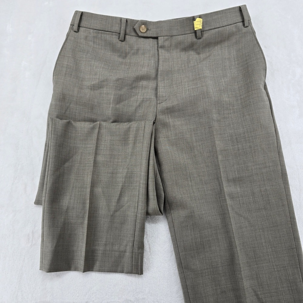 Unbranded Dress Pants Mens 35R Dress Pants Gray 100% Wool‎ Flat Front Slacks